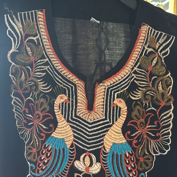 Vintage embroidered peacock Moroccan kaftan maxi dress - Picture 3 of 6